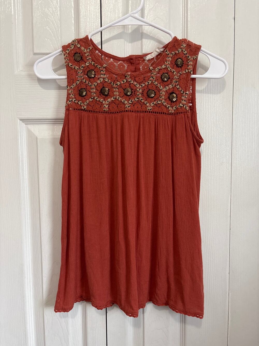 Altar'd State Rust Sleeveless Beaded Crochet Yoke Crepe Top XS